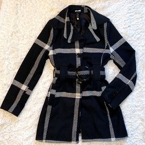 Ashley by 26 International Black Plaid Wool Trench Coat